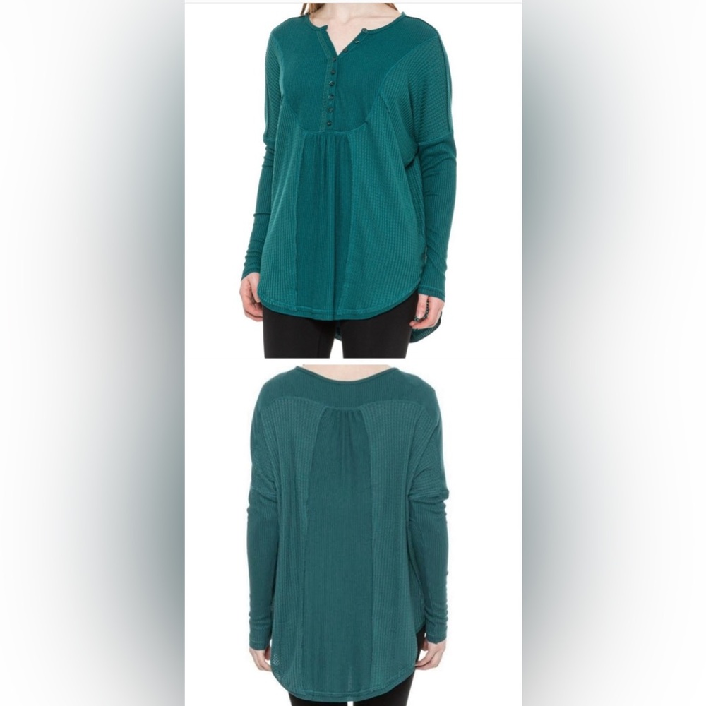 Free People Leo Over-size Henley Soft Waffle Knit Tunic Top NWT
